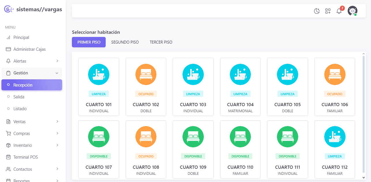 Interfaz mostrando listado de funcionalidades del sistema